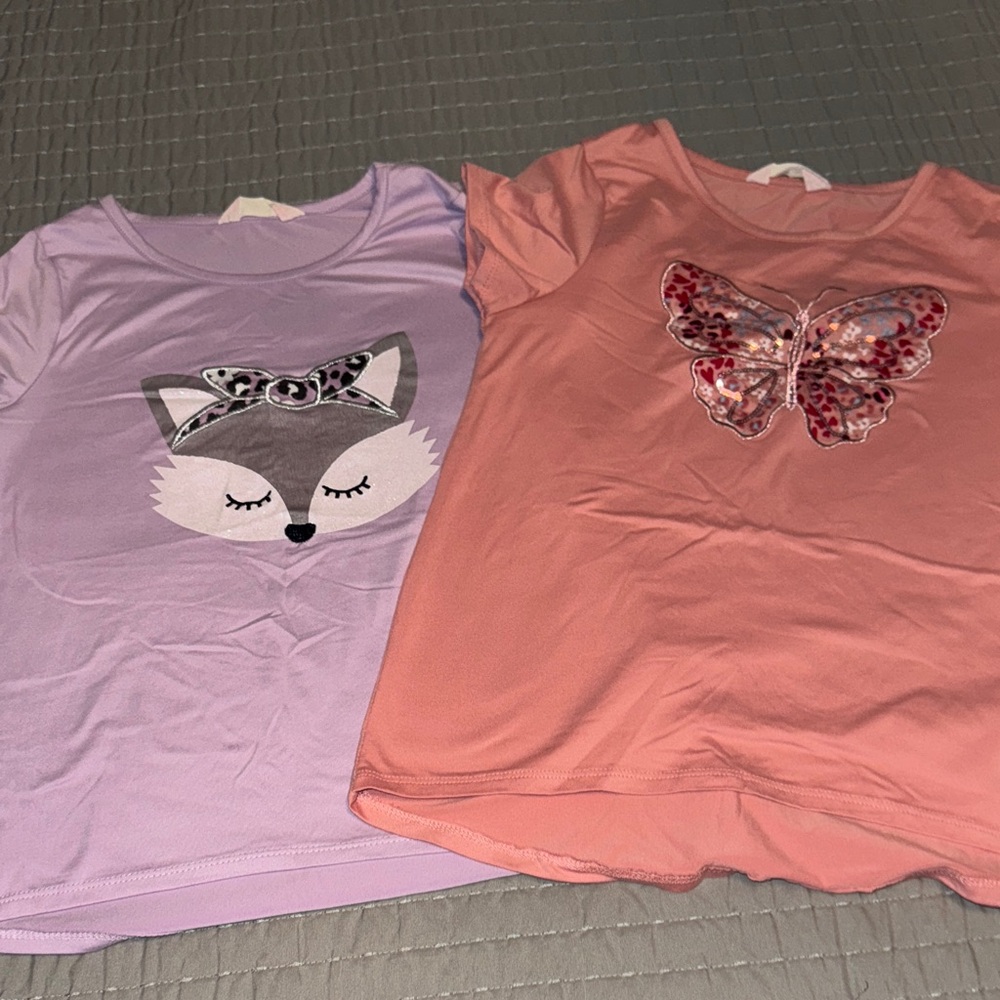 Girl’s Short Sleeve Tees  Fox and Butterfly Design Size 12
